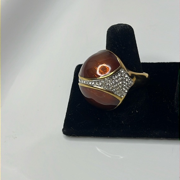 COFFEE ENAMEL PAVE DOMED RING VINTAGE - Picture 4 of 7